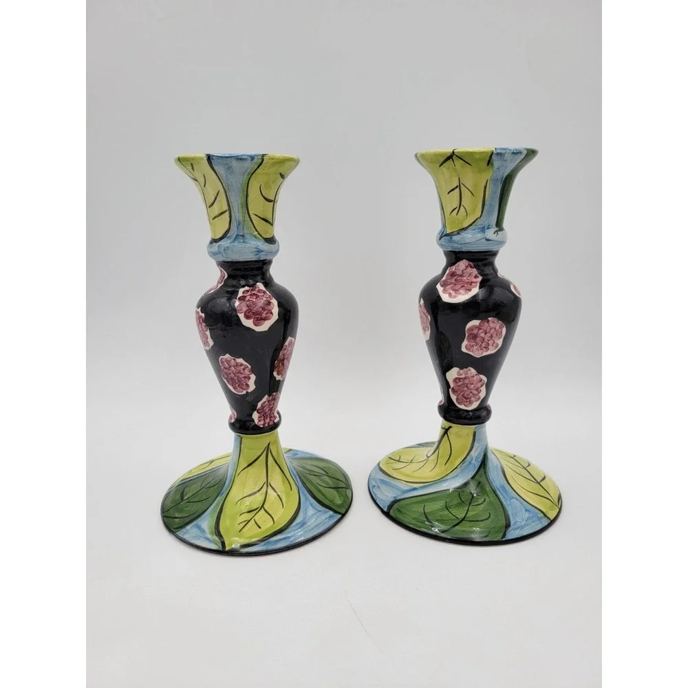 2 Favanol Portugal Handpainted‎ Candlesticks Candle Holders Taste Of California